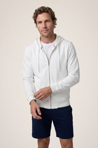  Beyaz Regular Fit Kapüşonlu Fermuarlı Cepli Sweatshirt Hırka