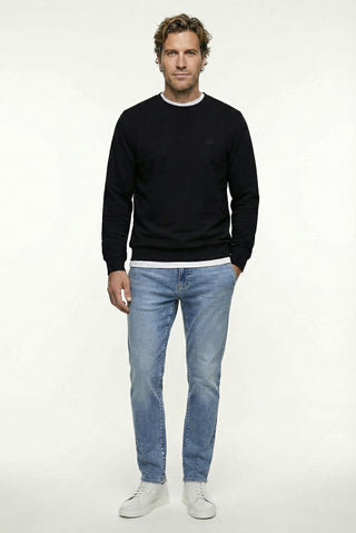  Siyah Bisiklet Yaka Regular Fit Pamuklu Basic Sweatshirt