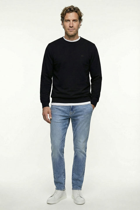 Black Crew Neck Regular Fit Cotton Basic Sweatshirt