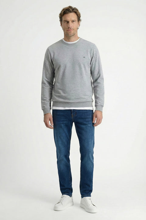 Orta Gri Melanj Bisiklet Yaka Regular Fit Pamuklu Basic Sweatshirt