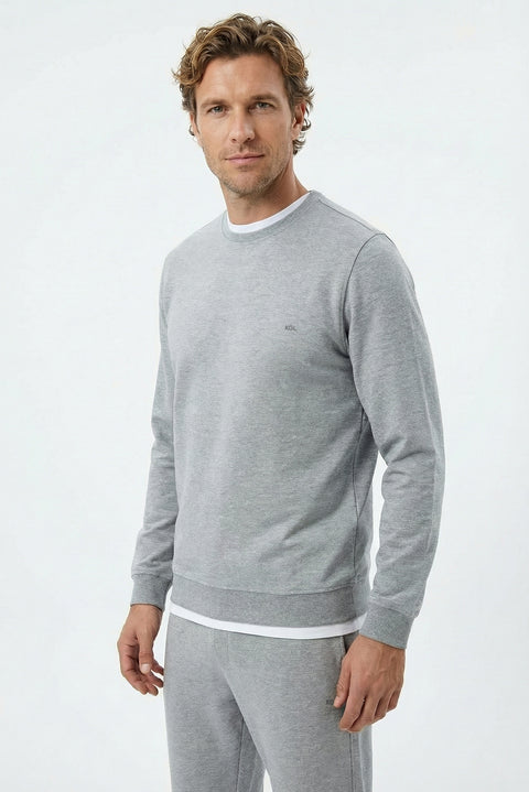 Orta Gri Melanj Bisiklet Yaka Regular Fit Pamuklu Basic Sweatshirt