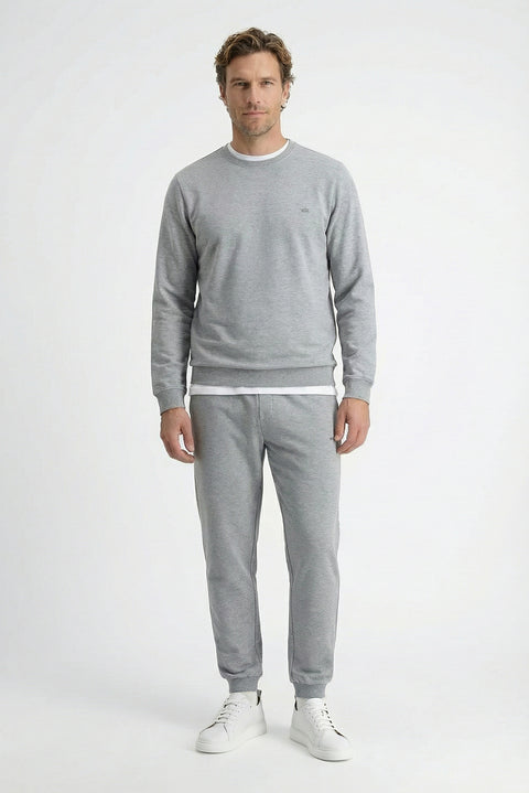 Orta Gri Melanj Bisiklet Yaka Regular Fit Pamuklu Basic Sweatshirt