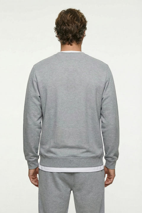 Orta Gri Melanj Bisiklet Yaka Regular Fit Pamuklu Basic Sweatshirt
