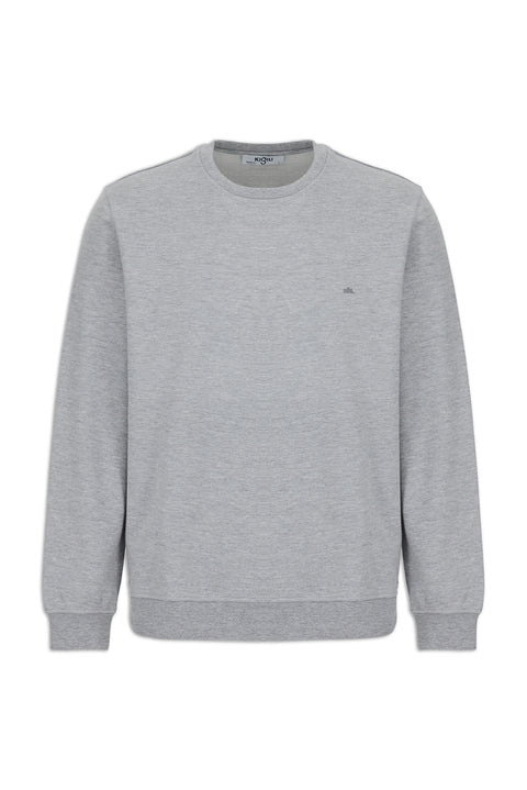 Orta Gri Melanj Bisiklet Yaka Regular Fit Pamuklu Basic Sweatshirt