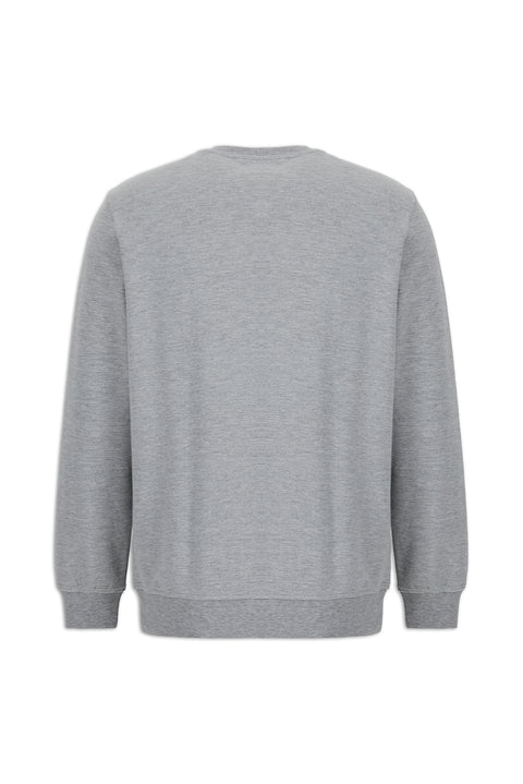 Orta Gri Melanj Bisiklet Yaka Regular Fit Pamuklu Basic Sweatshirt