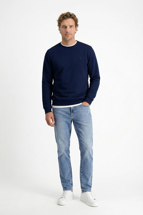 Dark Navy Crew Neck Regular Fit Cotton Basic Sweatshirt