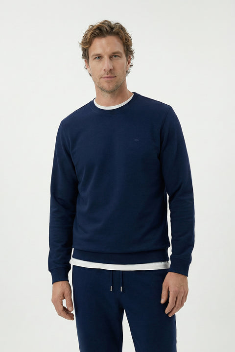 Dark Navy Crew Neck Regular Fit Cotton Basic Sweatshirt
