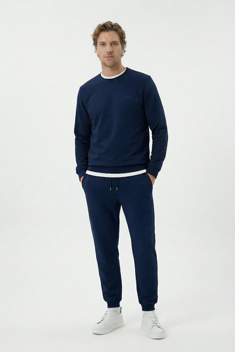 Dark Navy Crew Neck Regular Fit Cotton Basic Sweatshirt