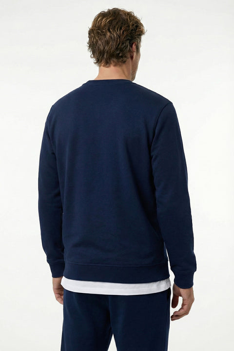 Dark Navy Crew Neck Regular Fit Cotton Basic Sweatshirt