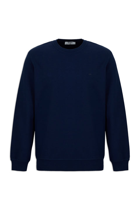 Dark Navy Crew Neck Regular Fit Cotton Basic Sweatshirt