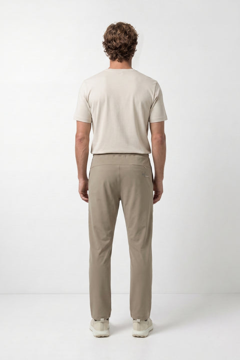 Medium Beige Techno-Line Pocketed Elastic Waist Pocketed Lycra Flexible Sweatpants / Tracksuit Bottoms