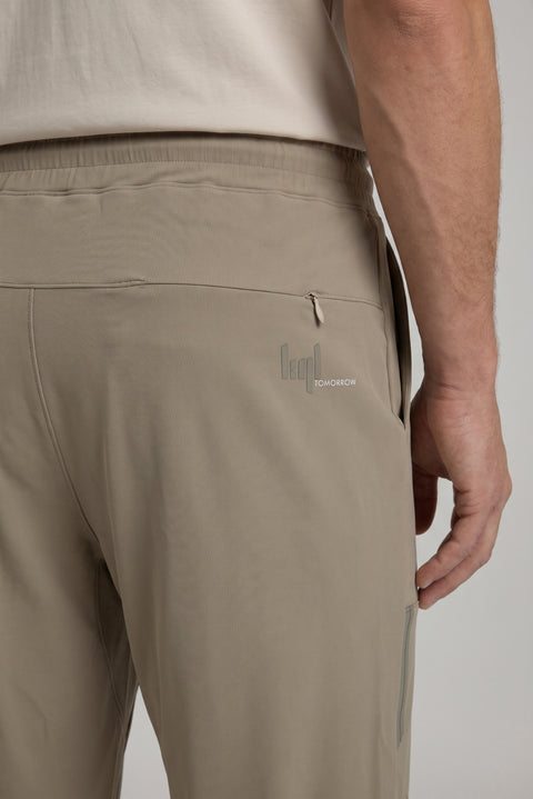 Medium Beige Techno-Line Pocketed Elastic Waist Pocketed Lycra Flexible Sweatpants / Tracksuit Bottoms