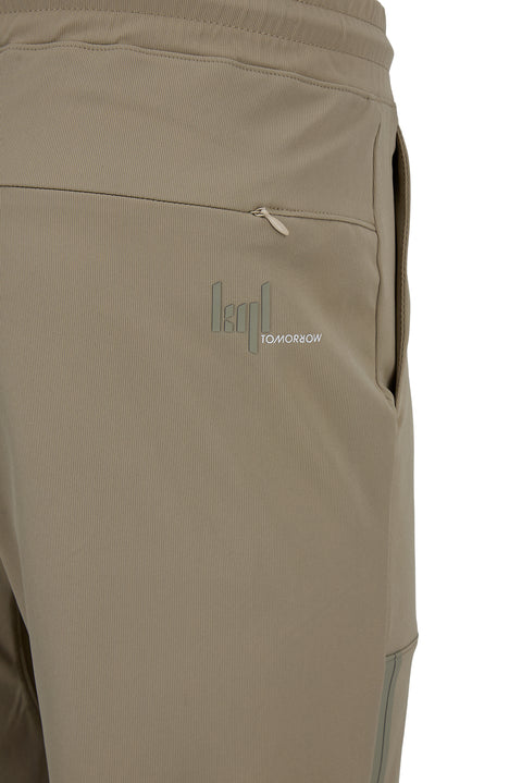Medium Beige Techno-Line Pocketed Elastic Waist Pocketed Lycra Flexible Sweatpants / Tracksuit Bottoms