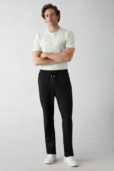 Siyah Beli Lastikli İpli Cepli Likralı Sweatpant / Eşofman Altı