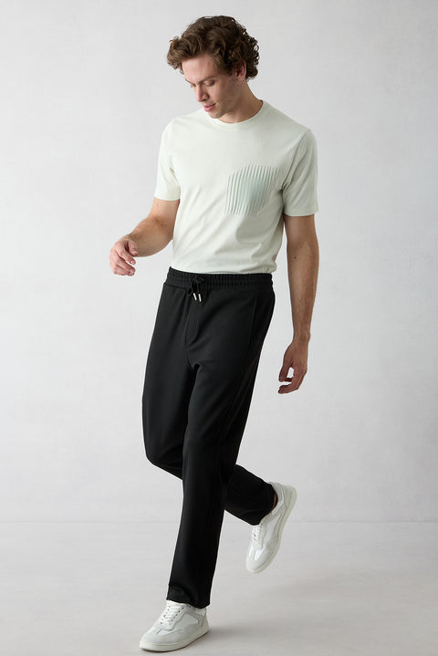 Siyah Beli Lastikli İpli Cepli Likralı Sweatpant / Eşofman Altı