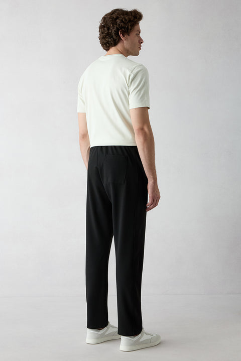Siyah Beli Lastikli İpli Cepli Likralı Sweatpant / Eşofman Altı