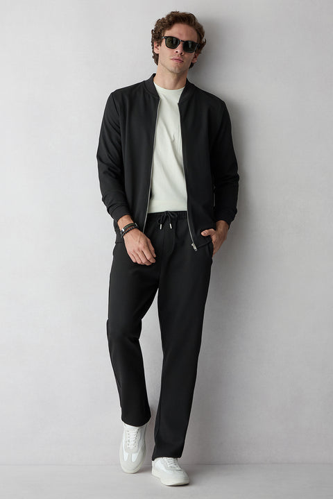 Siyah Beli Lastikli İpli Cepli Likralı Sweatpant / Eşofman Altı