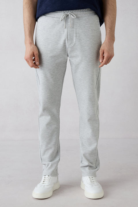 Açık Gri Melanj Beli Lastikli İpli Cepli Likralı Sweatpant / Eşofman Altı