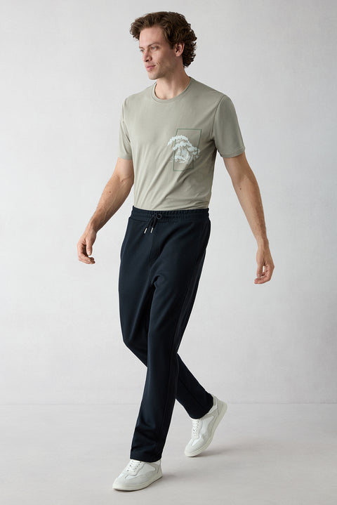 Koyu Lacivert Beli Lastikli İpli Cepli Likralı Sweatpant / Eşofman Altı