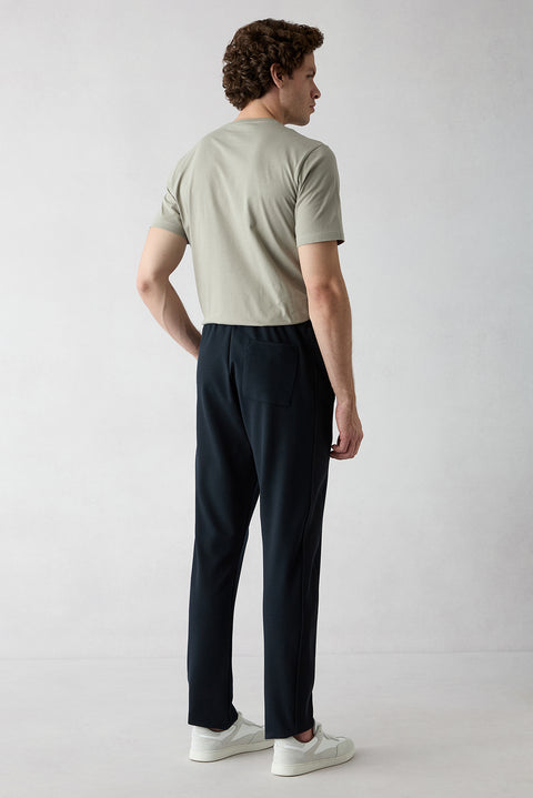 Koyu Lacivert Beli Lastikli İpli Cepli Likralı Sweatpant / Eşofman Altı