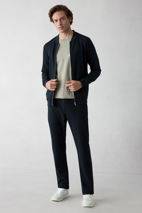 Koyu Lacivert Beli Lastikli İpli Cepli Likralı Sweatpant / Eşofman Altı