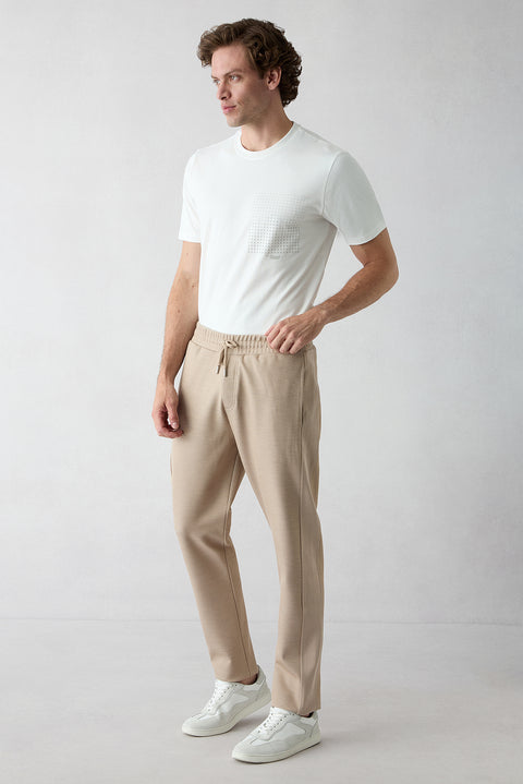 Açık Bej Beli Lastikli İpli Cepli Likralı Sweatpant / Eşofman Altı