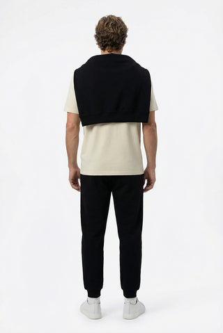  Siyah Regular Fit Pamuklu Beli Bağcıklı Lastikli Sweatpant