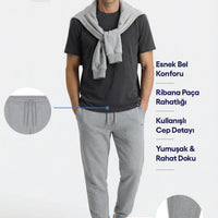 Orta Gri Melanj Beli Lastikli İpli Cepli Pamuklu Sweatpant / Eşofman Altı