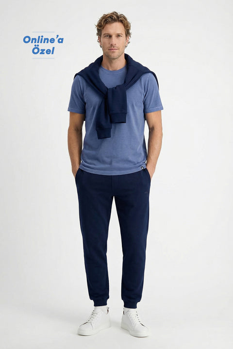 Koyu Lacivert Beli Lastikli İpli Cepli Pamuklu Sweatpant / Eşofman Altı