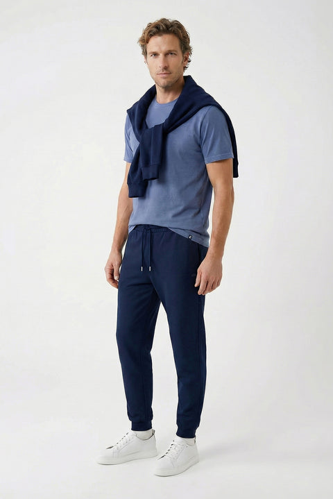 Koyu Lacivert Beli Lastikli İpli Cepli Pamuklu Sweatpant / Eşofman Altı