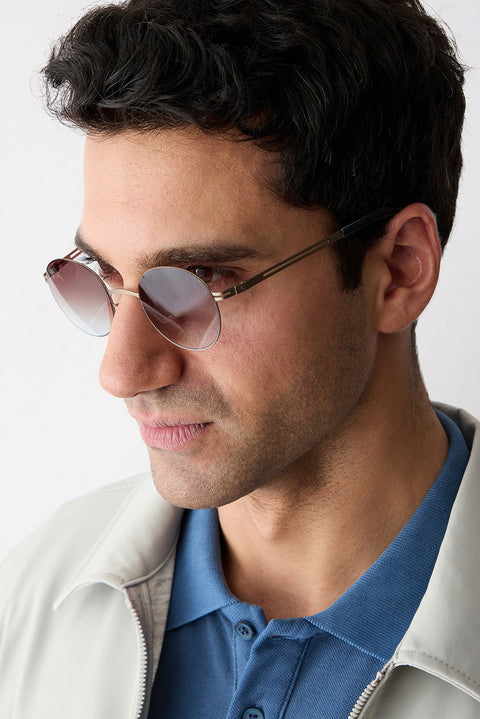 Metallic Grey Grey Laser Metal Brown Glass Men's Sunglasses (Frame 47* Nose Gap 24* Temple Length 140)