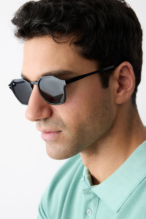 Black Hexagonal Frame Polarized Men's Sunglasses (Frame 51* Nose Bridge 20* Temple Length 140)