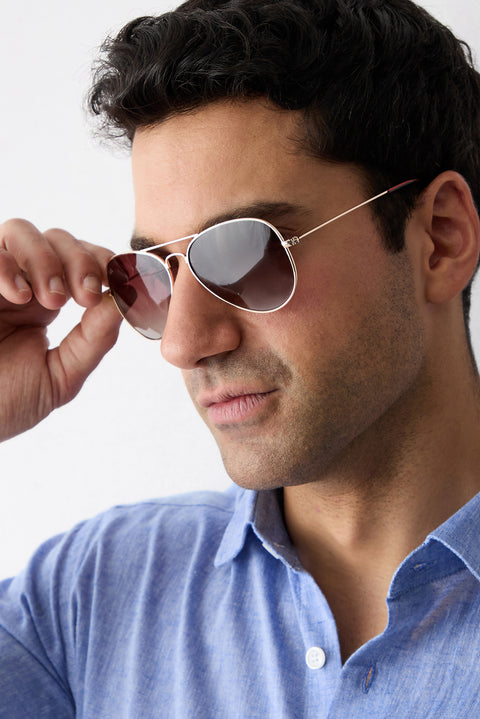 Gold Gold Metal Frame Coffee Polarized Lens Sunglasses (Body 58* Nose Bridge 15* Temple Length 135)