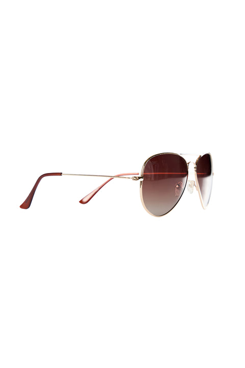 Gold Gold Metal Frame Coffee Polarized Lens Sunglasses (Body 58* Nose Bridge 15* Temple Length 135)