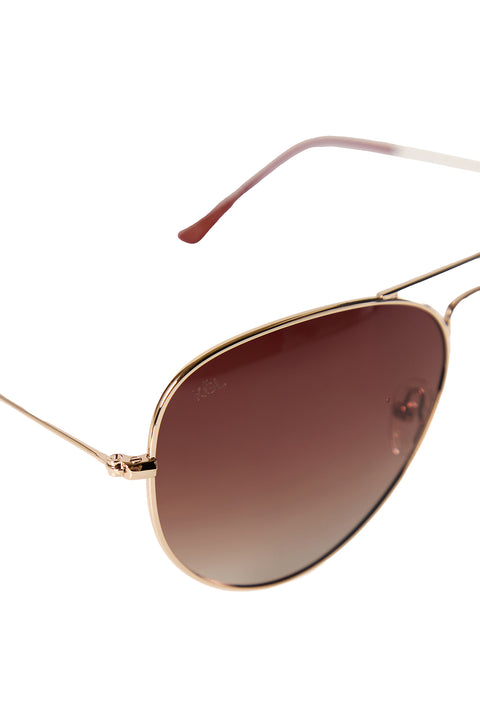 Gold Gold Metal Frame Coffee Polarized Lens Sunglasses (Body 58* Nose Bridge 15* Temple Length 135)