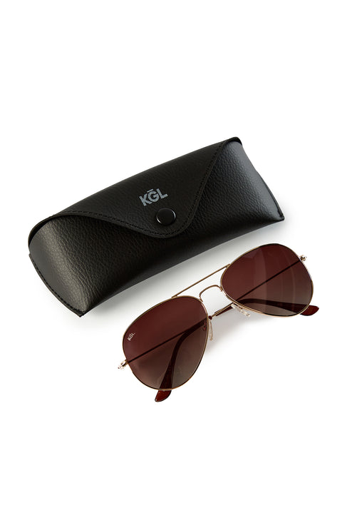 Gold Gold Metal Frame Coffee Polarized Lens Sunglasses (Body 58* Nose Bridge 15* Temple Length 135)