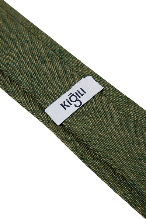 Medium Khaki Patterned Linen Tie