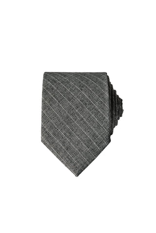  Koyu Füme Çizgili Keten Görünümlü Kravat