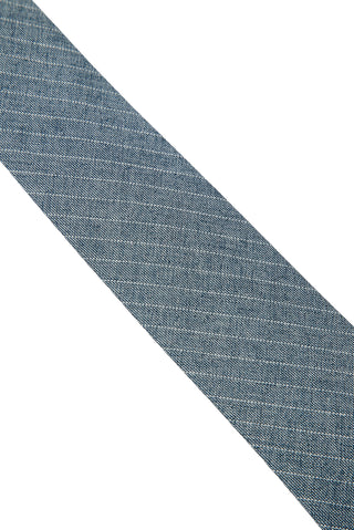  Koyu Mavi  Çizgili Keten Görünümlü Kravat