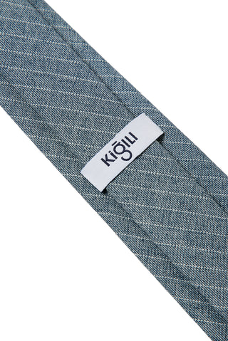  Koyu Mavi  Çizgili Keten Görünümlü Kravat