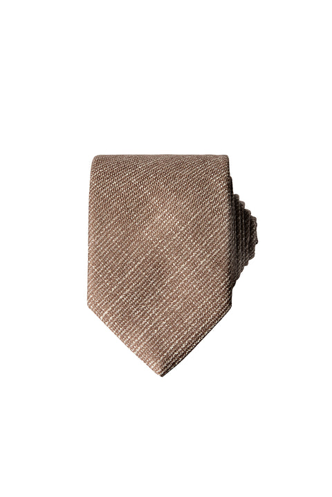 Dark Beige Patterned Linen-Look Tie