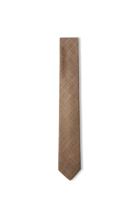 Dark Beige Patterned Linen-Look Tie