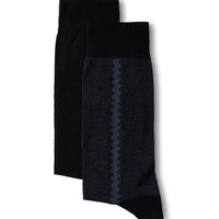 Dark Black 2-Pack Cotton Lycra Flexible Patterned Thin Sock Set