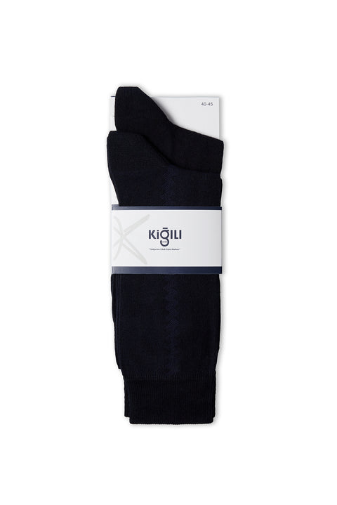 Dark Navy 2-Pack Cotton Lycra Flexible Patterned Thin Sock Set