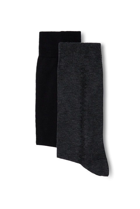Koyu Antrasit Melanj 2'li Pamuklu Likralı Esnek Desenli İnce Çorap Seti