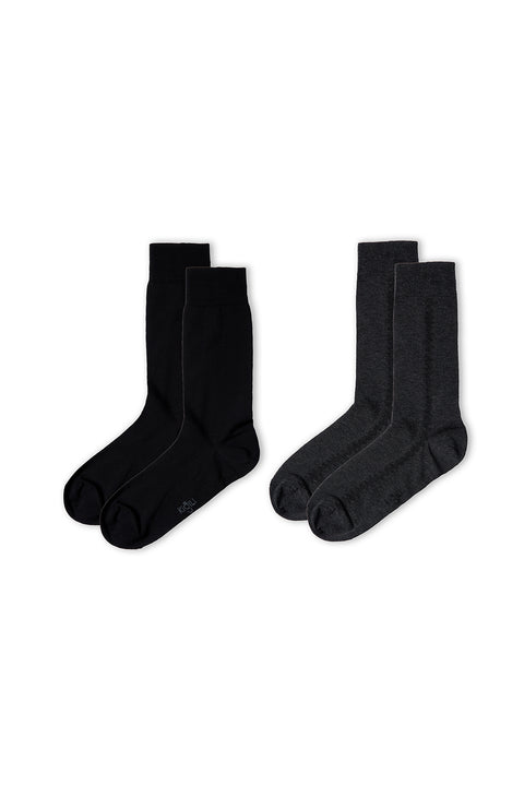 Dark Anthracite Melange 2-Pack Cotton Lycra Flexible Patterned Thin Sock Set