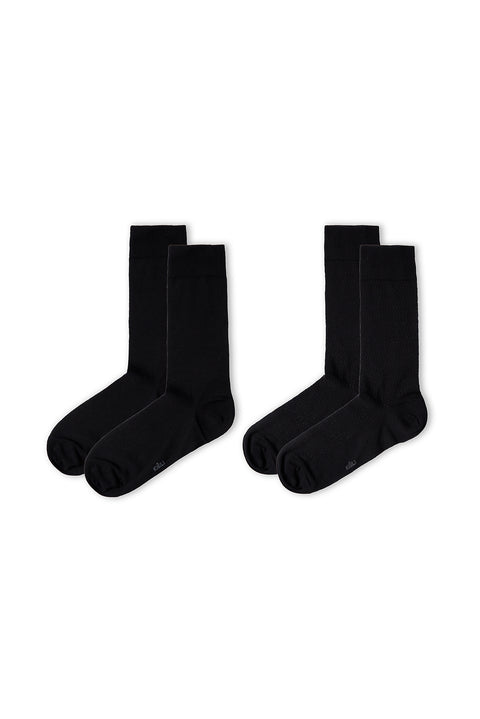 Black 2-Pack Cotton Lycra Stretch Patterned Thin Sock Set