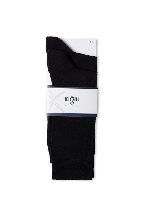 Black 2-Pack Cotton Lycra Stretch Patterned Thin Sock Set