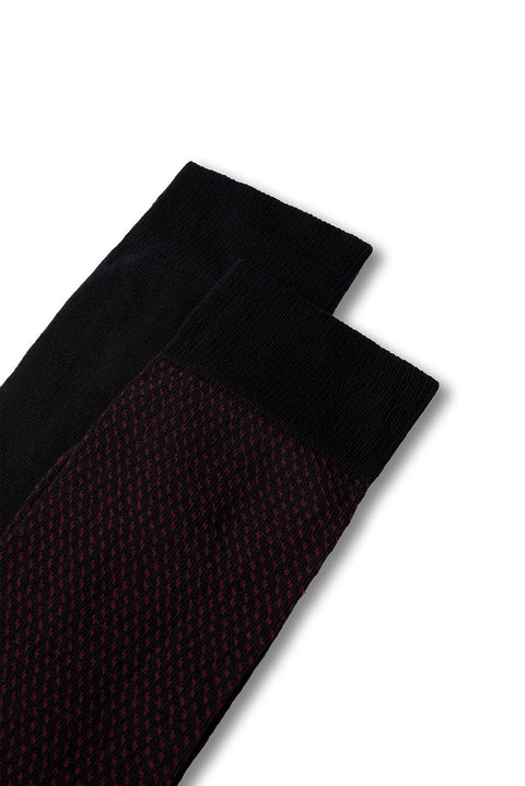 Koyu Bordo 2'li Pamuklu Likralı Esnek Desenli İnce Çorap Seti