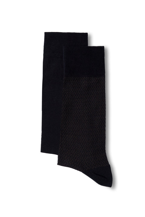 Dark Brown 2-Pack Cotton Lycra Flexible Patterned Thin Sock Set